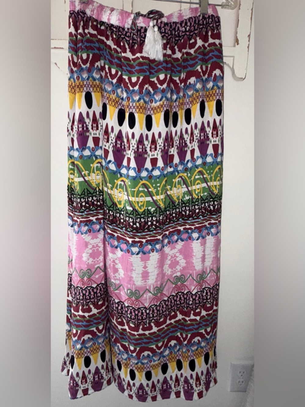 white birch Pink & Green Multi-Pattern Boho Maxi Skirt